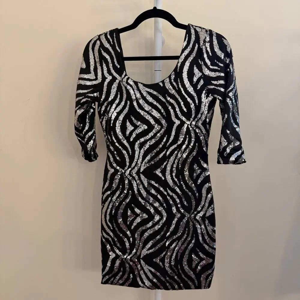 charlotte russe bodycon dress Black and Silver Sequin Zebra-Print M Style Code:WMN4435-01 Style:AP1E212475 SAU LEE Cairo Maxi Bodysuit Charlotte Russe womens bodycon